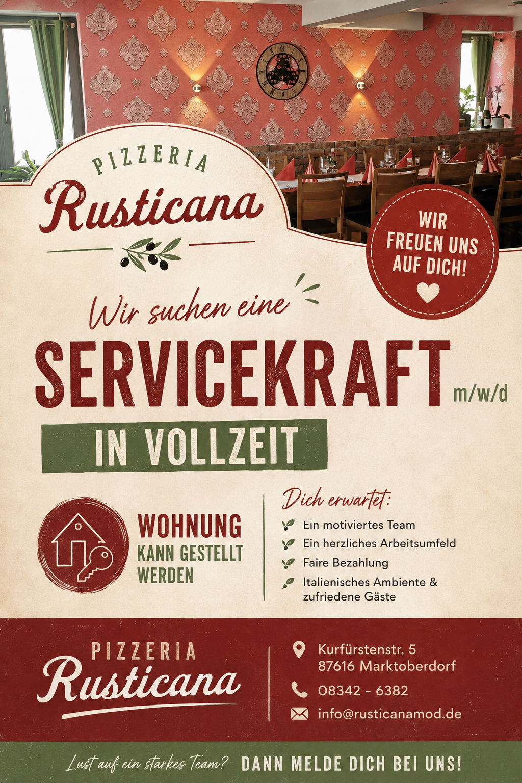 Servicekraft in Teilzeit gesucht - Wohnung kann gestellt werden!