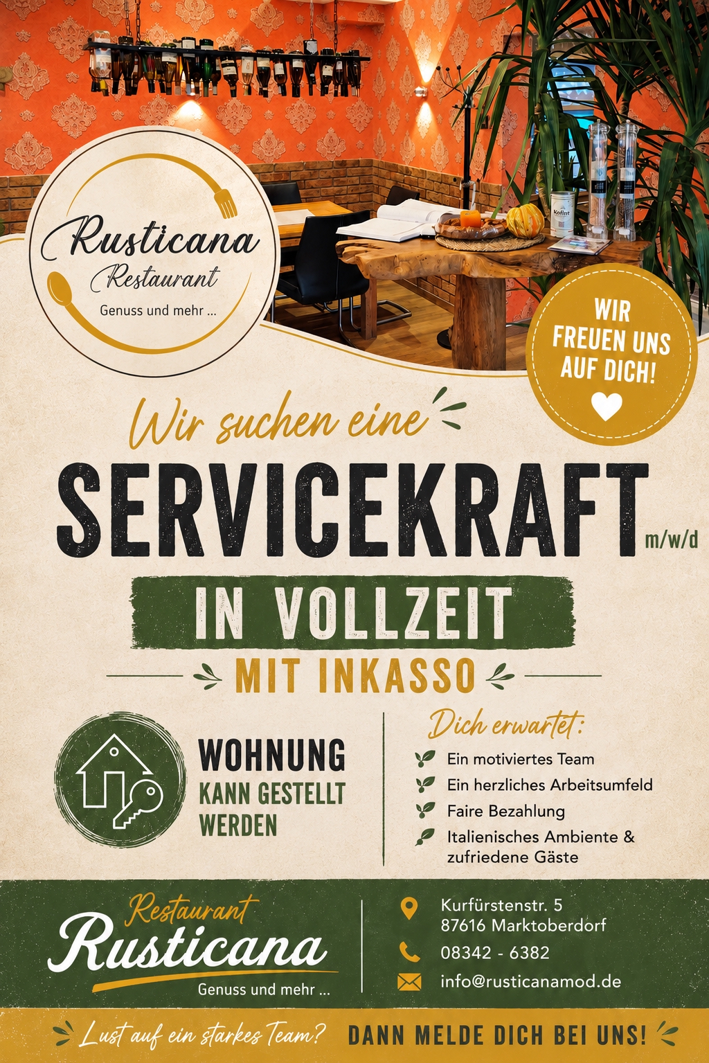 Servicekraft (m/w/d) mit Inkasso in Vollzeit gesucht - Wohnung kann gestellt werden!