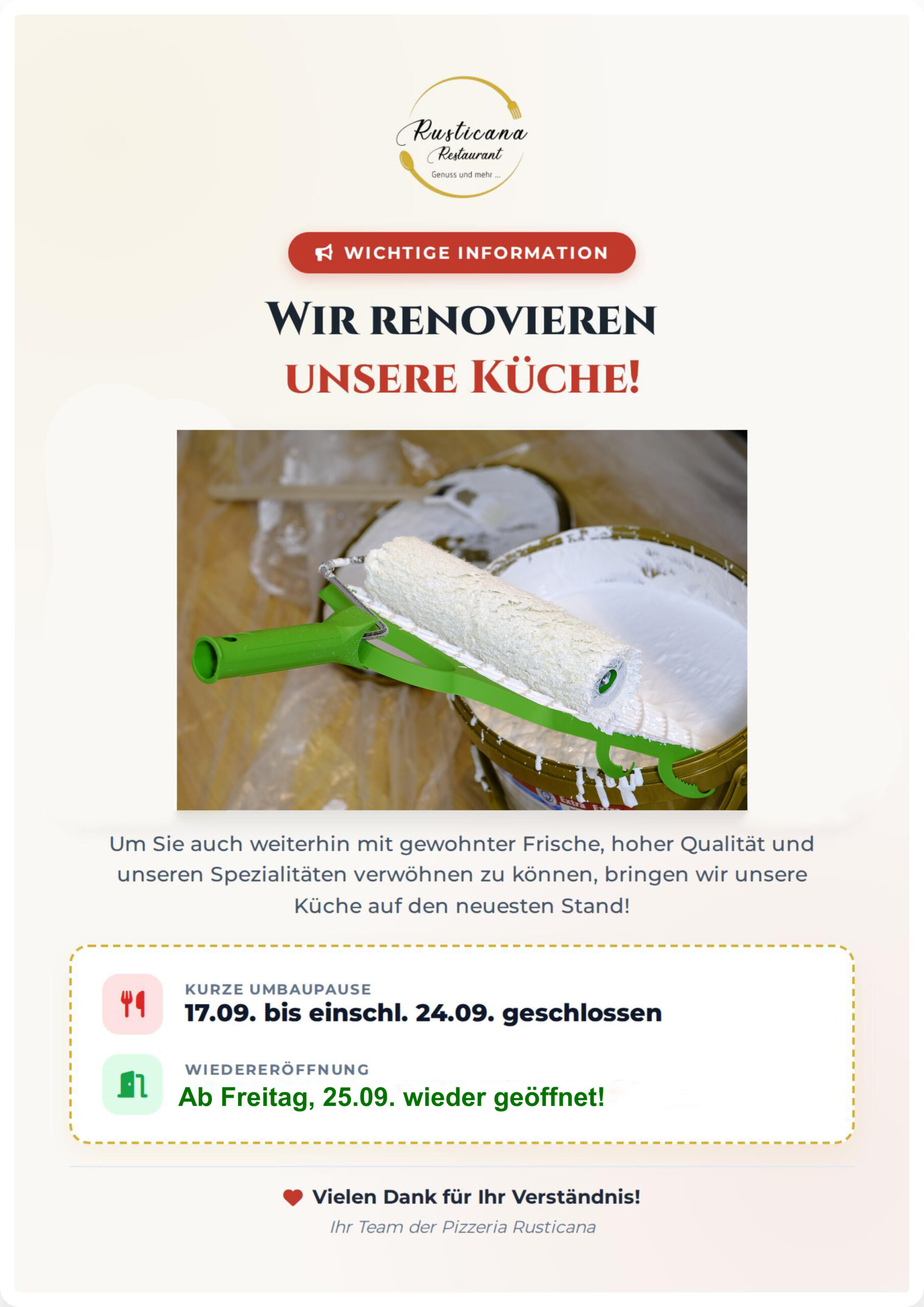 Wir machen eine kleine Pause vom 17.09. bis einschließlich 24.09.2026