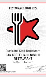 Auszeichnung Restaurant Guru 2025 für das beste italienische Restaurant in Marktoberdorf Auszeichnung Restaurant Guru 2025 - Rusticana Café Restaurant - für das beste italienische Restaurant in Marktoberdorf